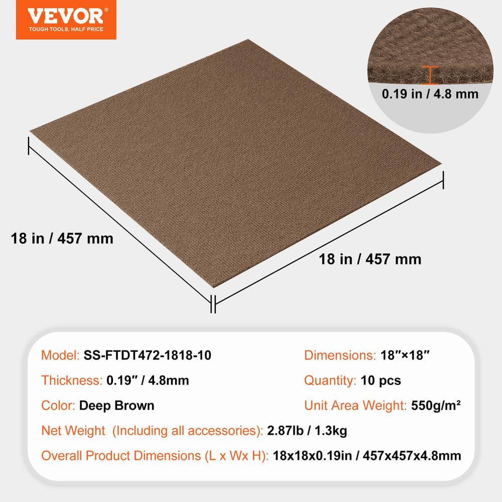 18'' x 18'' Brown Polyester Peel and Stick Carpet Tiles