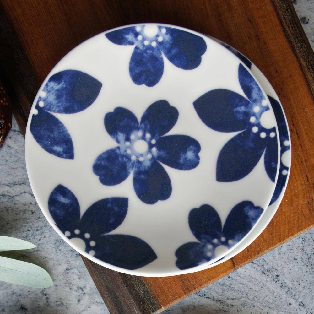 Blue Floral Porcelain Appetizer Plates Set of Four