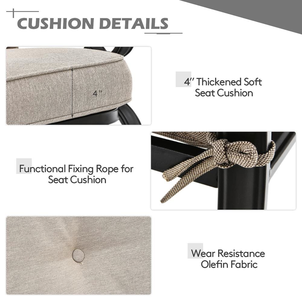 Modern Black Steel Outdoor Loveseat with Beige Cushions and Coffee Table