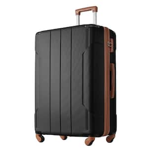 28 in. Black/Brown Hardshell Luggage Spinner Suitcase with TSA Lock Light-Weight (Single Luggage)