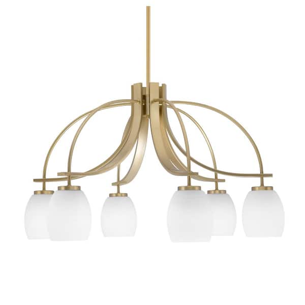 Unbranded Olympia 16.5 in. 6-Light New Age Brass Downlight Chandelier White Linen Glass Shade