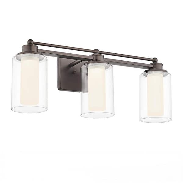 Modern 22.5 in. 3 Light Oil-Rubbed Bronze 18W 5CCT LED Vanity Light with Frosted Acrylic Shade
