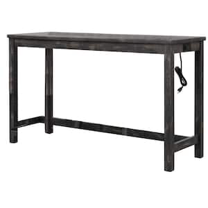 Kendra 60 in. L Rectangle Black Charcoal Wood Bar Table with Built in USB/Electrical Ports