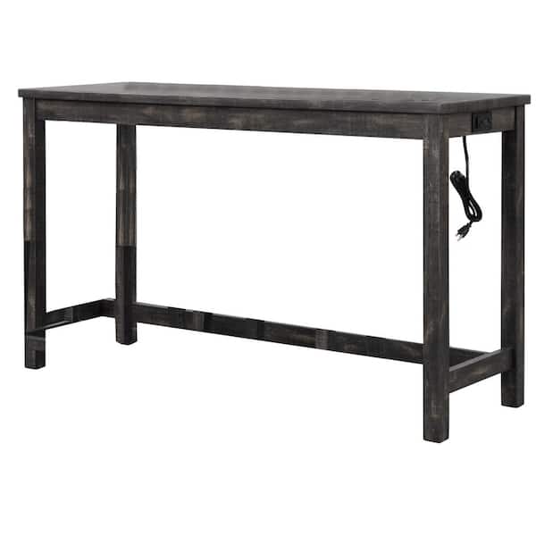 Best Master Furniture Kendra 60 in. L Rectangle Black Charcoal Wood Bar Table with Built in USB/Electrical Ports
