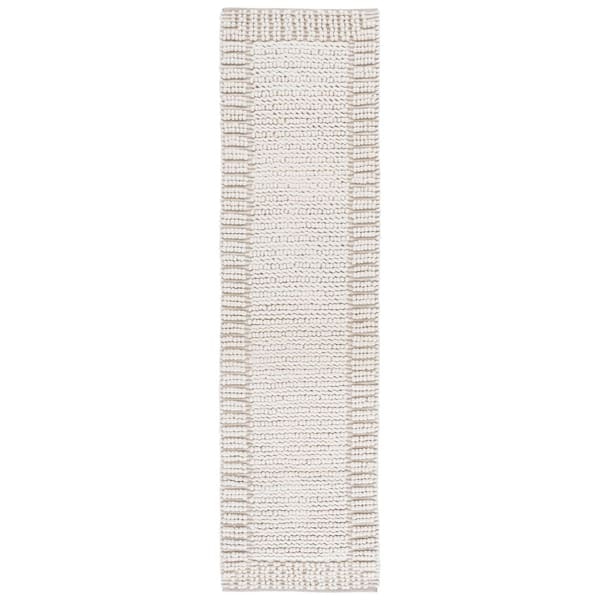 Natura 2 ft. x 8 ft. Ivory Striped Border Solid Runner Rug