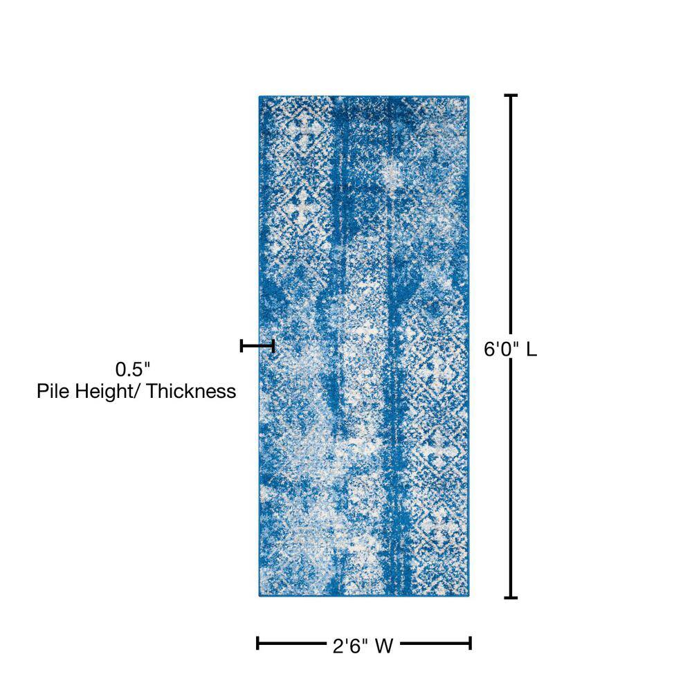 Silver and Blue Synthetic Reversible Runner Rug