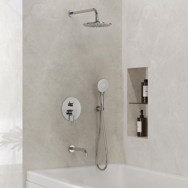 Single-Handle 5-Spray Round Tub and Shower Faucet 2.5 GPM in Chrome(Valve Included)
