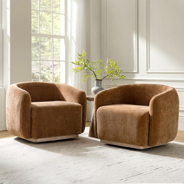 Peter Caramel Modern Polyester Swivel Armchair Set of 2