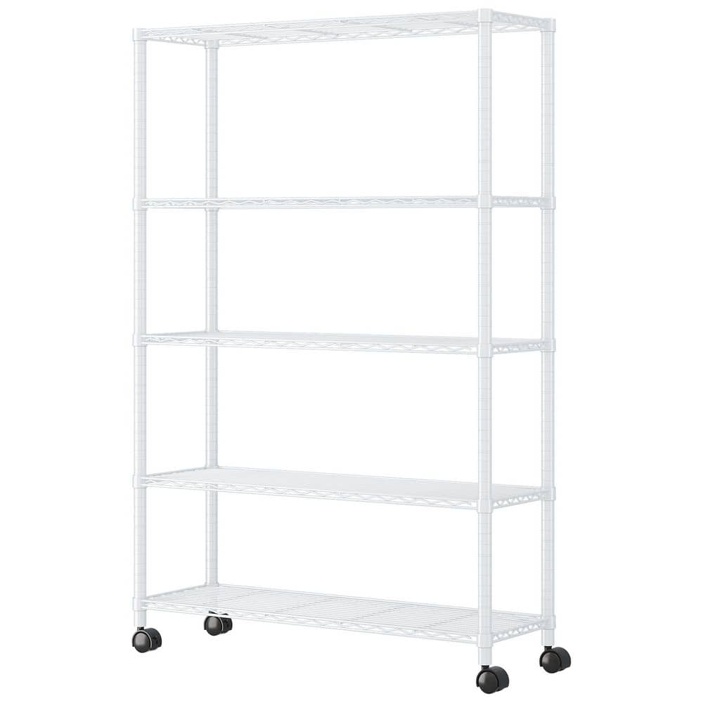 Metal Wire 5 Shelf Adjustable Rolling Shelving Unit in White (35.4 in. W x 65 in. H x 13.8 in. D) price history on PriceWatchPro