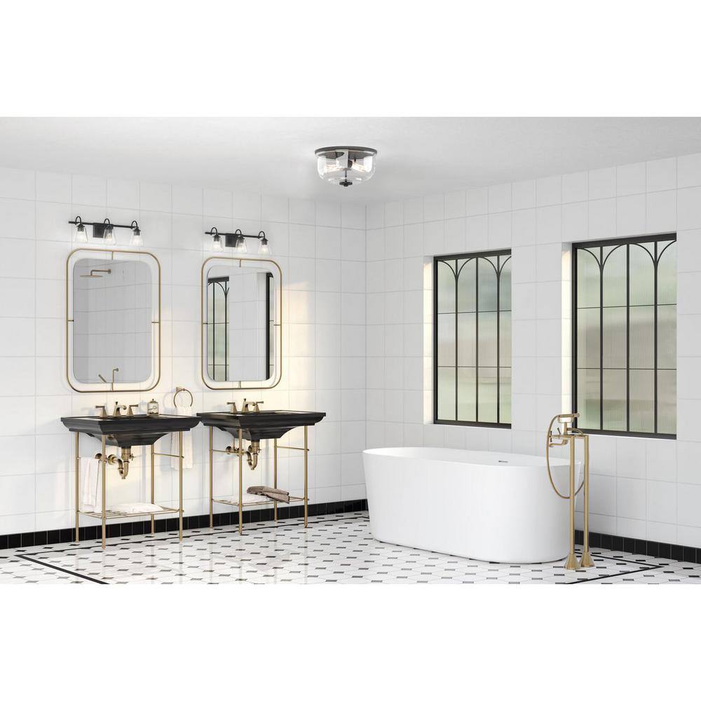 Martenne 32" Matte Black and Seeded Glass 4-Light Vanity Fixture