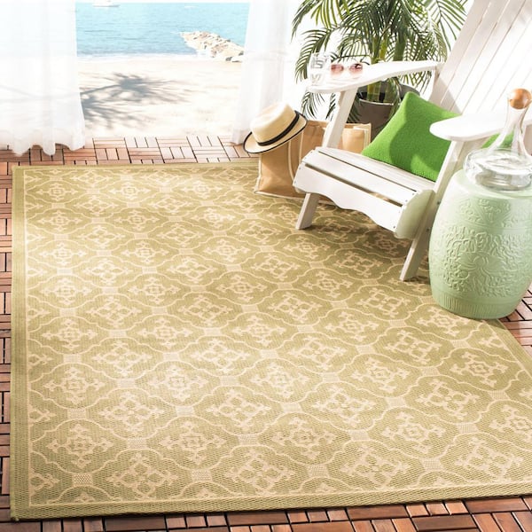 Courtyard Green/Cream 5 ft. x 8 ft. Border Indoor/Outdoor Patio  Area Rug