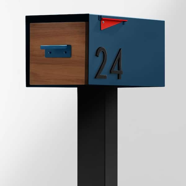 The Malone Color Series-Blue Malone Post Mounted Mailbox with Black Post and Sublimated Wood Door