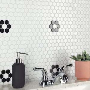 Metro Hex Matte White w/ Flower 11-7/8 in. x 10-1/4 in. Porcelain Mosaic Floor and Wall Tile (8.6 sq.ft. /Case)