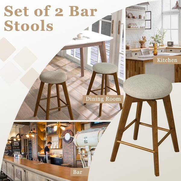 Costway 26 in. Beige Rubber Wood Counter Stool with Linen