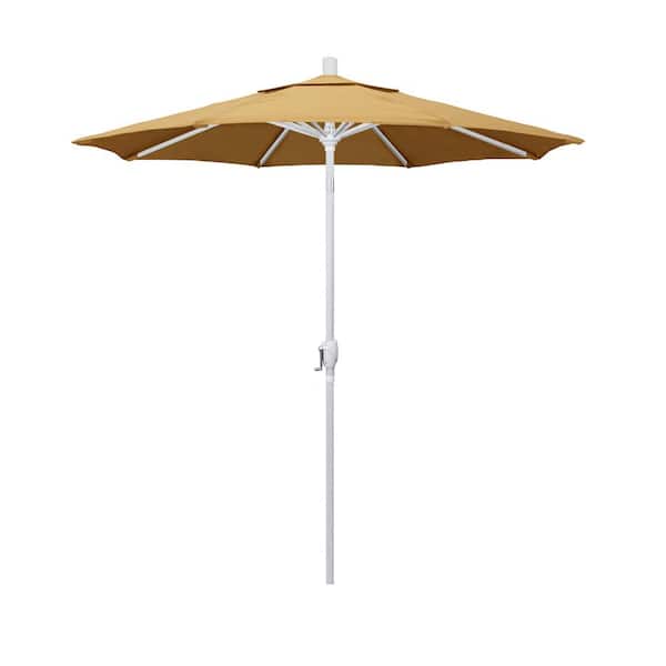 California Umbrella 7.5 ft. White Aluminum Pole Market Aluminum Ribs Push Tilt Crank Lift Patio Umbrella in Wheat Sunbrella