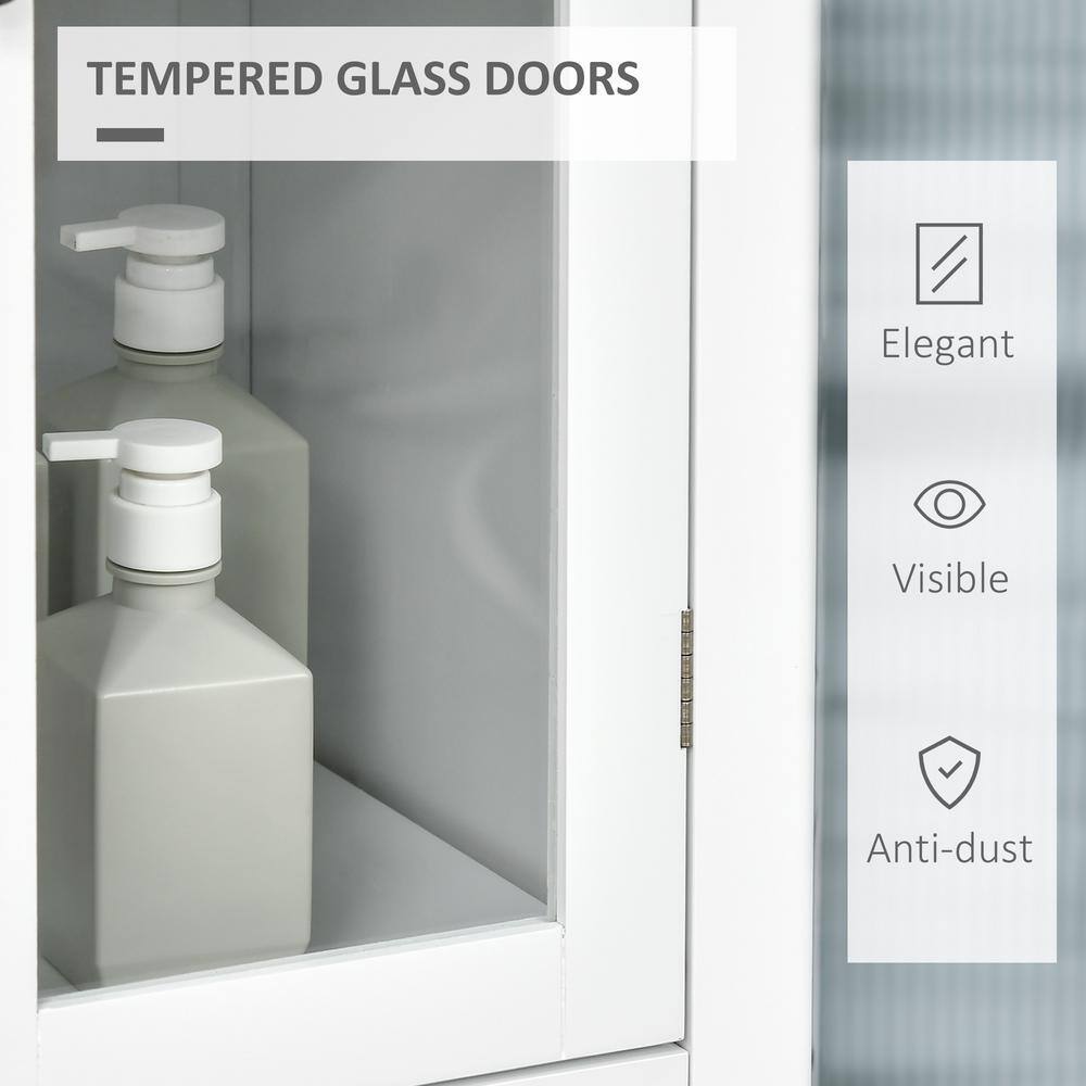 White MDF Bathroom Floor Cabinet with Tempered Glass Doors