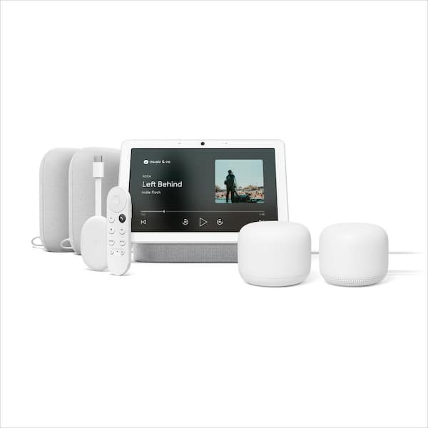 Google Nest Audio Chalk 2-Pack + Chromecast with Google TV + Nest