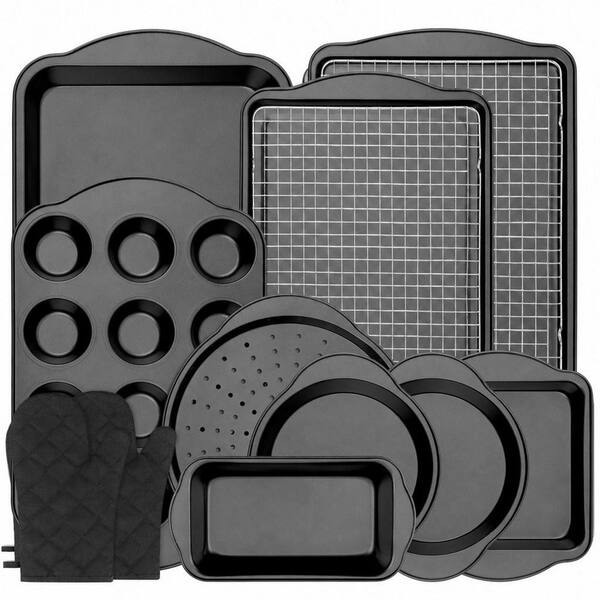 13-Piece Bakeware Set, Includes Roasting Pan, Pizza Pan, Cookie Sheet, Cake Pans, Muffin Pans, Cooling Rack, Oven Mitts