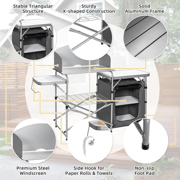 Costway Foldable Camping Table Outdoor BBQ Portable Grilling Stand Bag