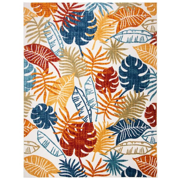 Cabana Cream/Red 9 ft. x 12 ft. Geometric Leaf Indoor/Outdoor Patio  Area Rug