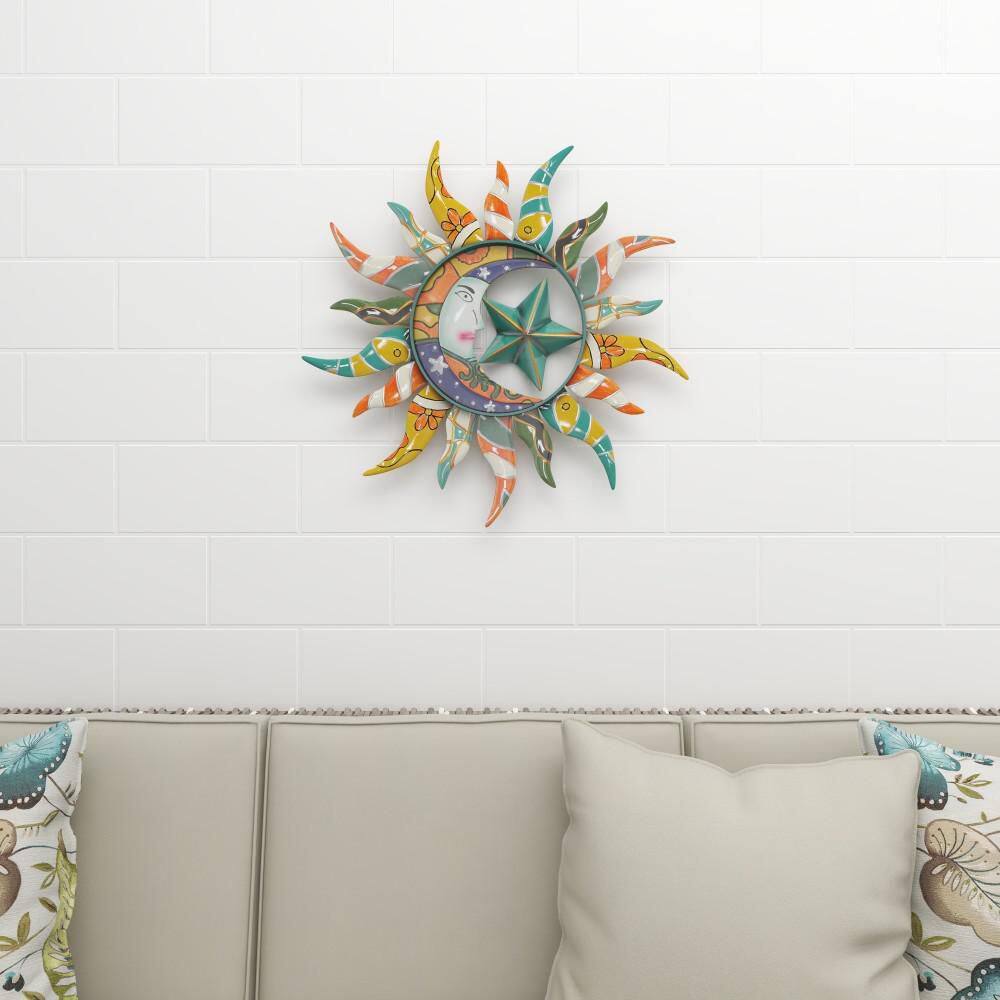 Multi-Colored Metal Sun Moon and Starburst Wall Sculpture
