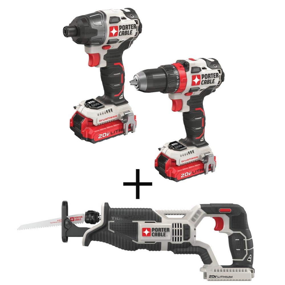 Porter-Cable 20V MAX Brushless Cordless Tool Combo Kit, 20V Cordless  Reciprocating Saw, (2) 1.5Ah Batteries, and Charger PCCK619L2W670 The  Home Depot