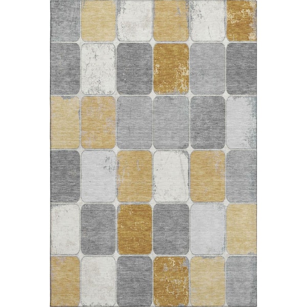Mayfield Premium Machine Washable Abstract AMF1948 Gold 10 ft. x 14 ft. Area Rug