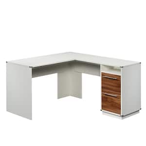 Vista Key 59 in. L-Shaped Pearl Oak with Blaze Acacia Engineered Wood 2-Drawer Desk