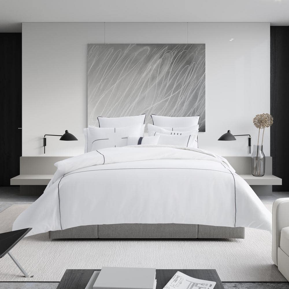 Zig Zag White Cotton Sateen King Comforter Set
