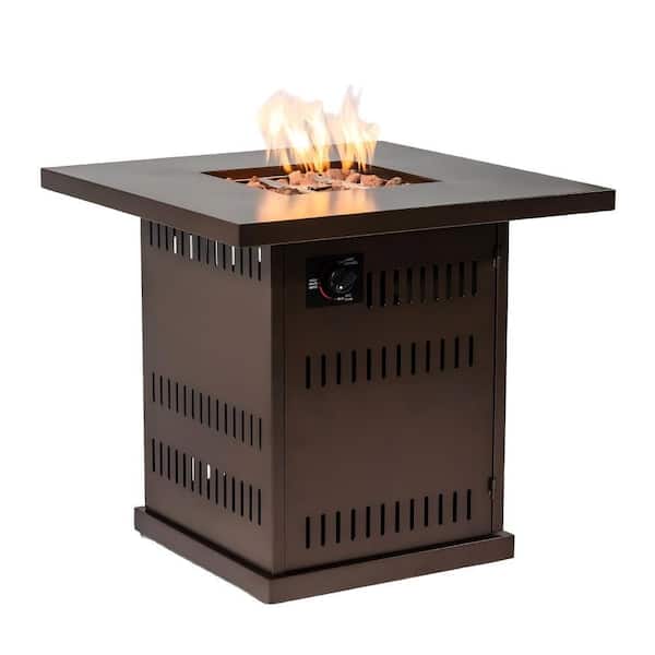 28 in. 50000 BTU Propane Fire Pit Table, Square Brown Patio/Deck/Courtyard Heater with Hidden Tank Storage