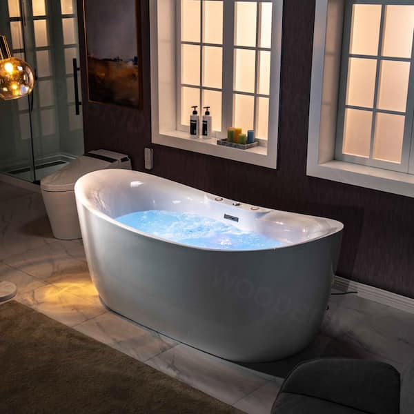 71 in. x 35 in. Acrylic Freestanding Double Slipper Whirlpool and Air Bathtub with Drain and Overflow Included in White