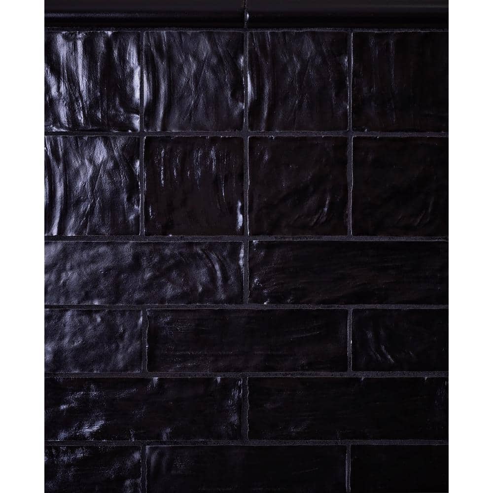 Black 2.5" x 8" Glossy Ceramic Subway Tile