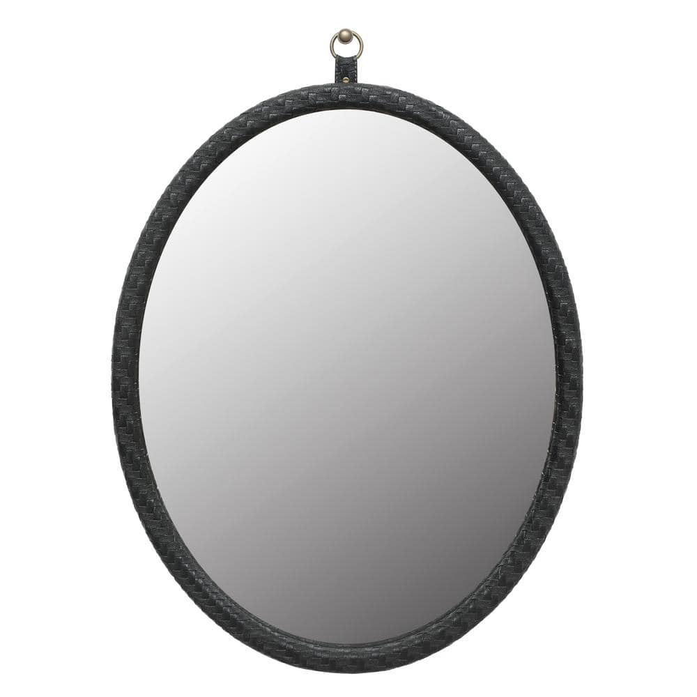 Tatahance Oval PU Covered MDF Framed Black Decorative Wall Mirror 29.9 in.  H x 23.6 in. W W133257712-Z The Home Depot