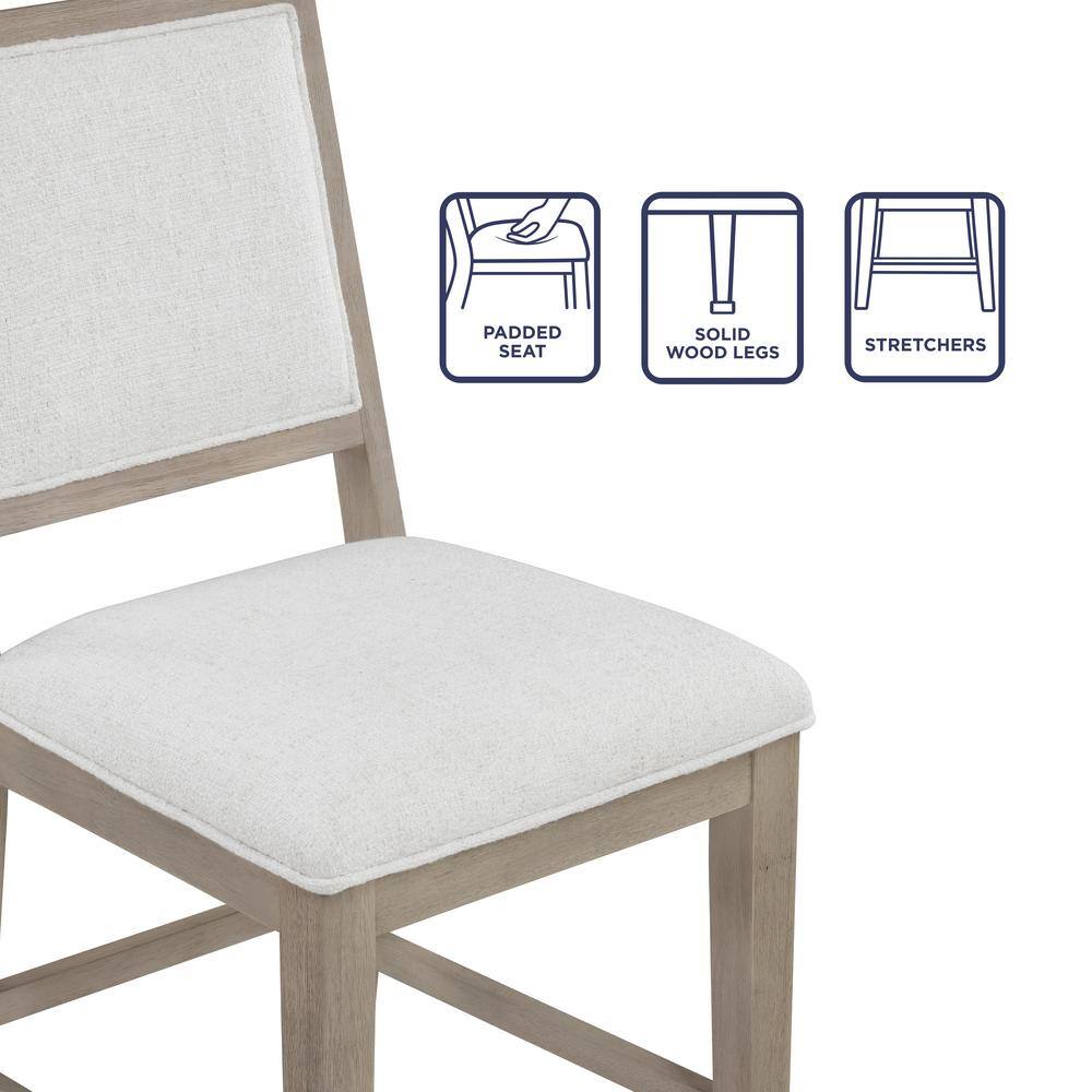 Greige Wood Upholstered Counter Bench with Eggshell Seat