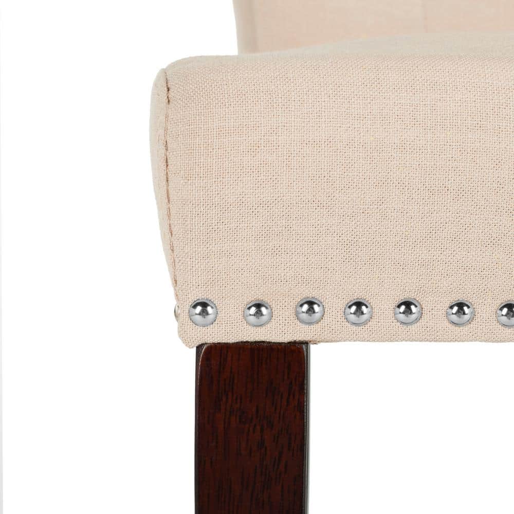 Transitional Plush Beige Linen 45" Bar Stool with Chrome Accents, Set of 2