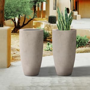 24 in. H Tall Concrete Planter (Set of 2), Large Outdoor Plant Pot, Modern Tapered Flower Pot for Garden