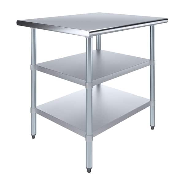 AMGOOD 30 in. x 36 in. Stainless Steel Kitchen Utility Table with 2 Adjustable Shelves : Metal Prep Table