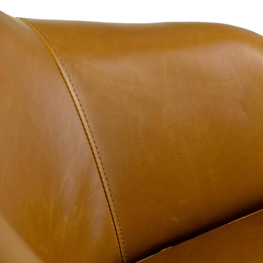 Caramel Brown Faux Leather Wood Accent Armchair, Set of 2