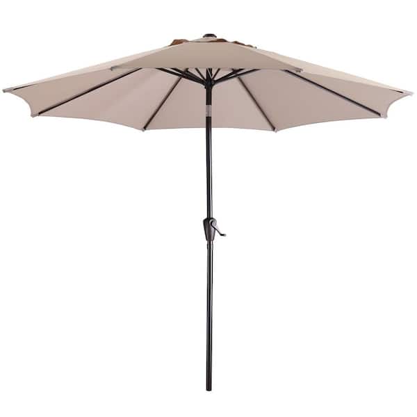 Kadehome 9 ft. Steel Pole Outdoor Market Push Button Tilt and Crank Patio Umbrella in Taupe