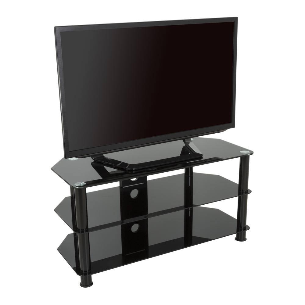 Sleek Black Stainless Steel & Tempered Glass Corner TV Stand