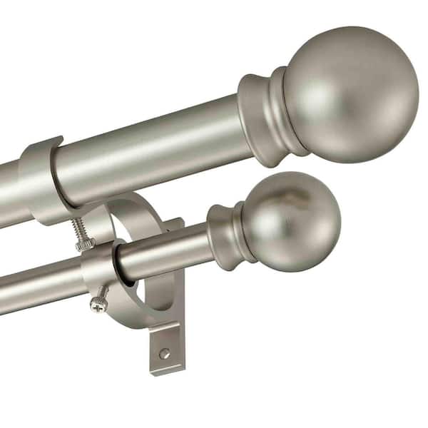 72 in. - 144 in. Adjustable 1 in. Double Curtain Rod in Brushed Nickel with Round Ball Finials