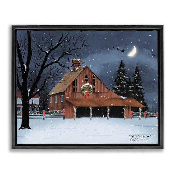 Night Before Christmas Barn by Billy Jacobs Black Floater Frame Nature Graphic Art Print 17 in. x 21 in.