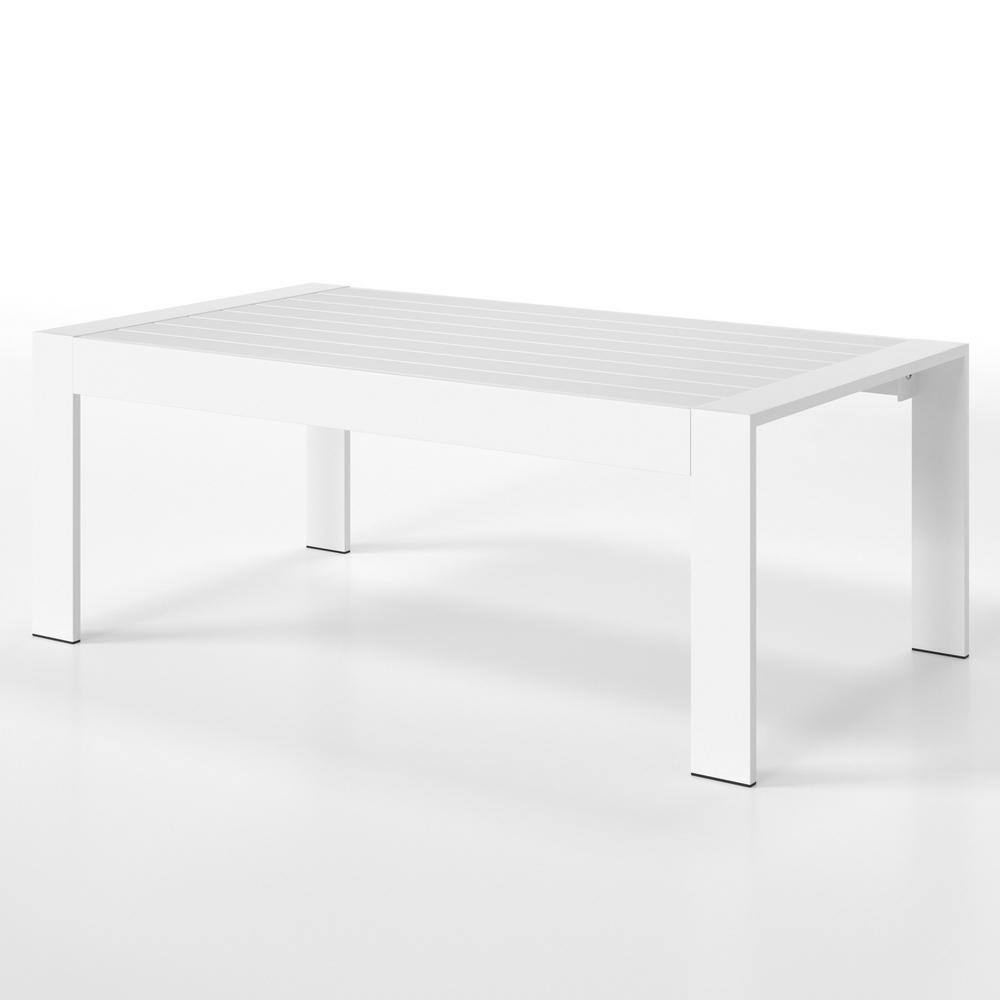 White 43 in. All-Weather Aluminum Outdoor Coffee Table, Modern Rectangle Co