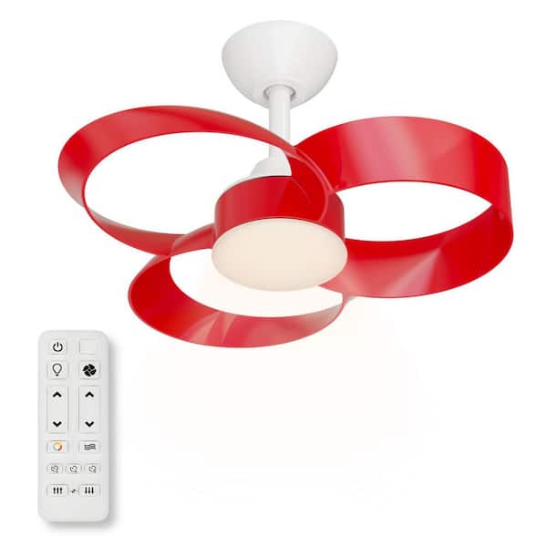 Windora II 22 in. Morden Indoor White Standard Mount Ceiling Fan Red Blade with LED Light and Remote Control