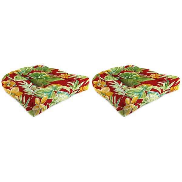Jordan Manufacturing 19 in. L x 19 in. W x 4 in. T Outdoor Square Wicker Seat Cushion in Beachcrest Poppy (2-Pack)