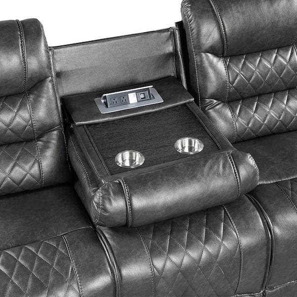 Lazzara Bergen 86.5 in. W Straight Arm Faux Leather Rectangle