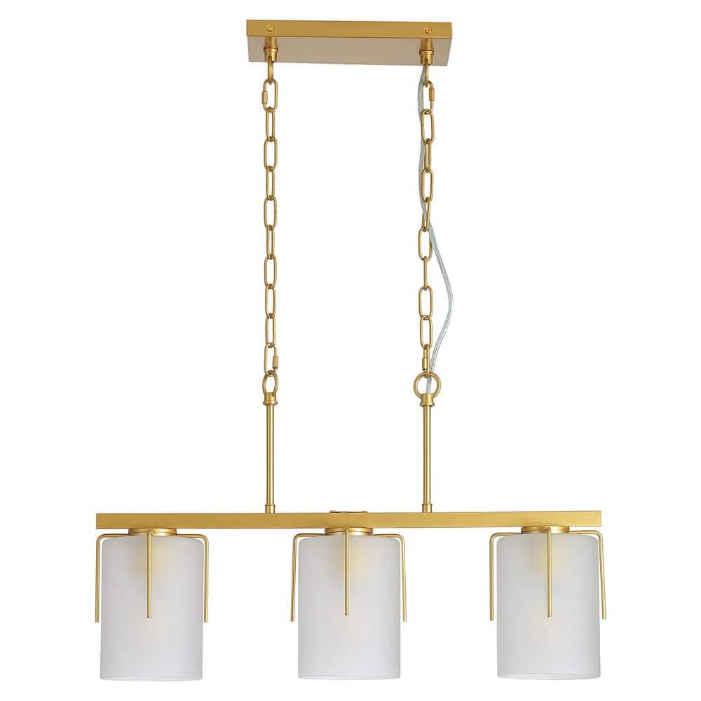 Rerhill 3-Light Matte Gold Modern Linear Hanging Kitchen Island Pendant Light with Frosted Glass Shade, No Bulbs price history on PriceWatchPro