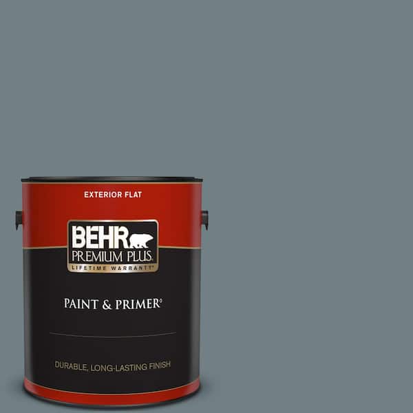 BEHR PREMIUM PLUS 1 gal. #BXC-48 Courtyard Blue Flat Exterior Paint & Primer