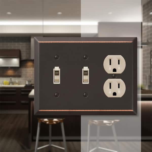 Metallic 3 Gang 2-Toggle and 1-Duplex Steel Wall Plate - Aged Bronze