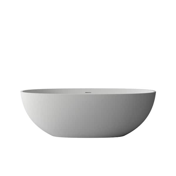 JimsMaison 69 in. Composite Flatbottom Freestanding Non-Whirlpool Soaking Bathtub in White